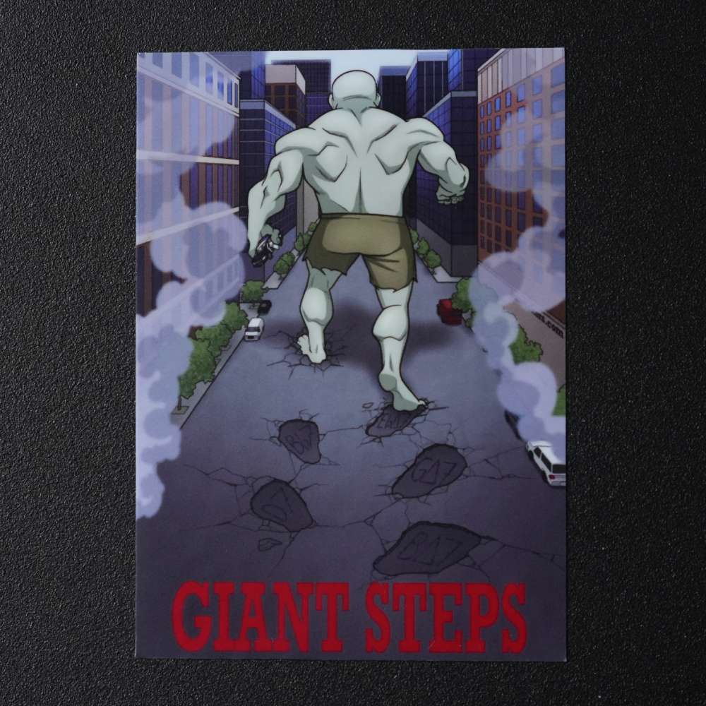 sticker featuring a giant rampaging through a big city