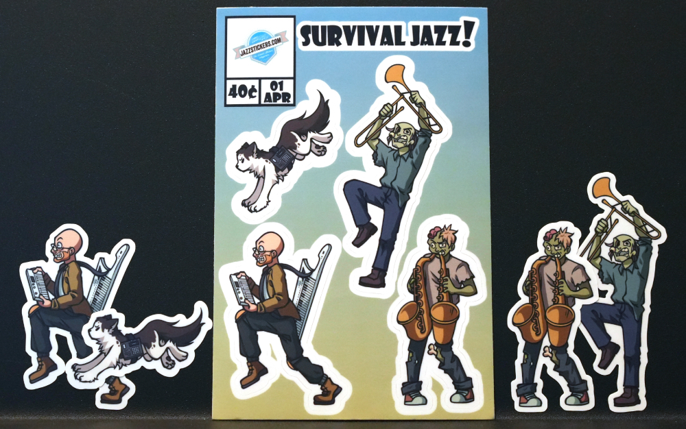 sticker sheet featuring zombie musicians and resistance fighters